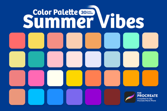 Summer Vibes Color Palette for Procreate: A Curated Collection of 30 Hues
