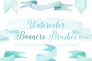Watercolour Brushes for Photoshop: Teal Banners & Ribbons